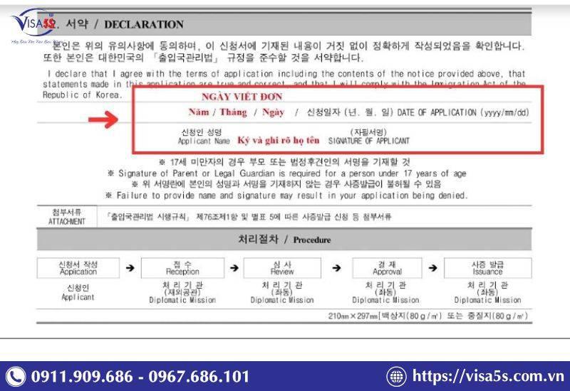 Điền các Thông tin về cam kết xin visa Hàn Quốc