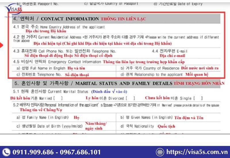 Điền các thông tin liên lạc (Contact Information)