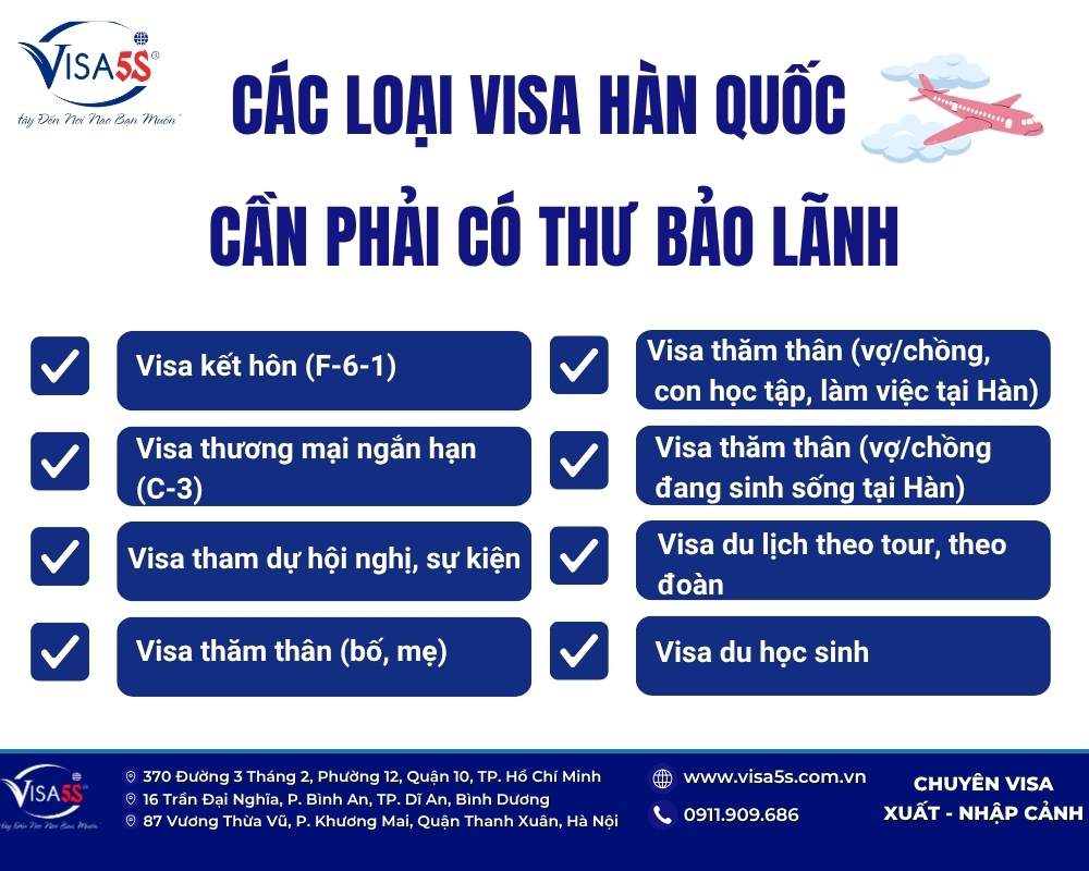 Các loại visa Hàn Quốc cần thư bảo lãnh