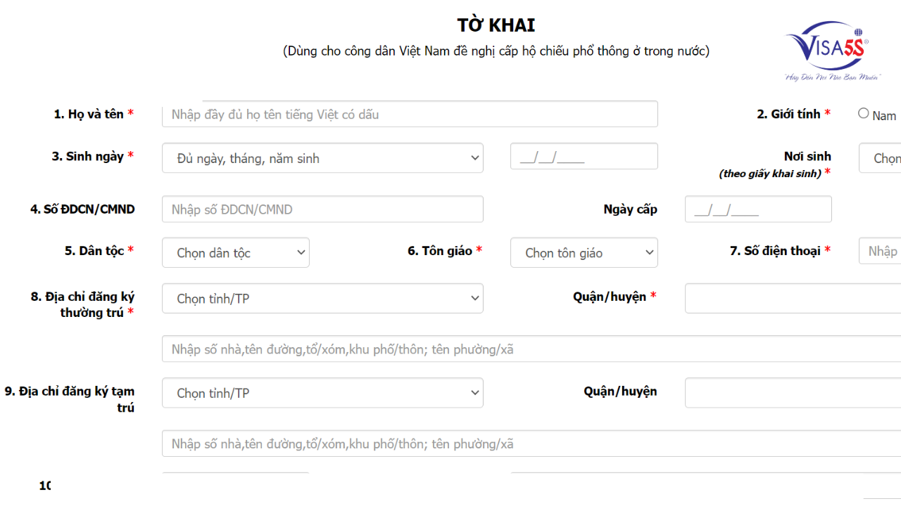 mau to khai cap ho chieu online