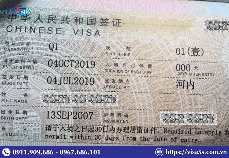Hồ sơ dành cho visa thăm thân Trung Quốc diện Q1