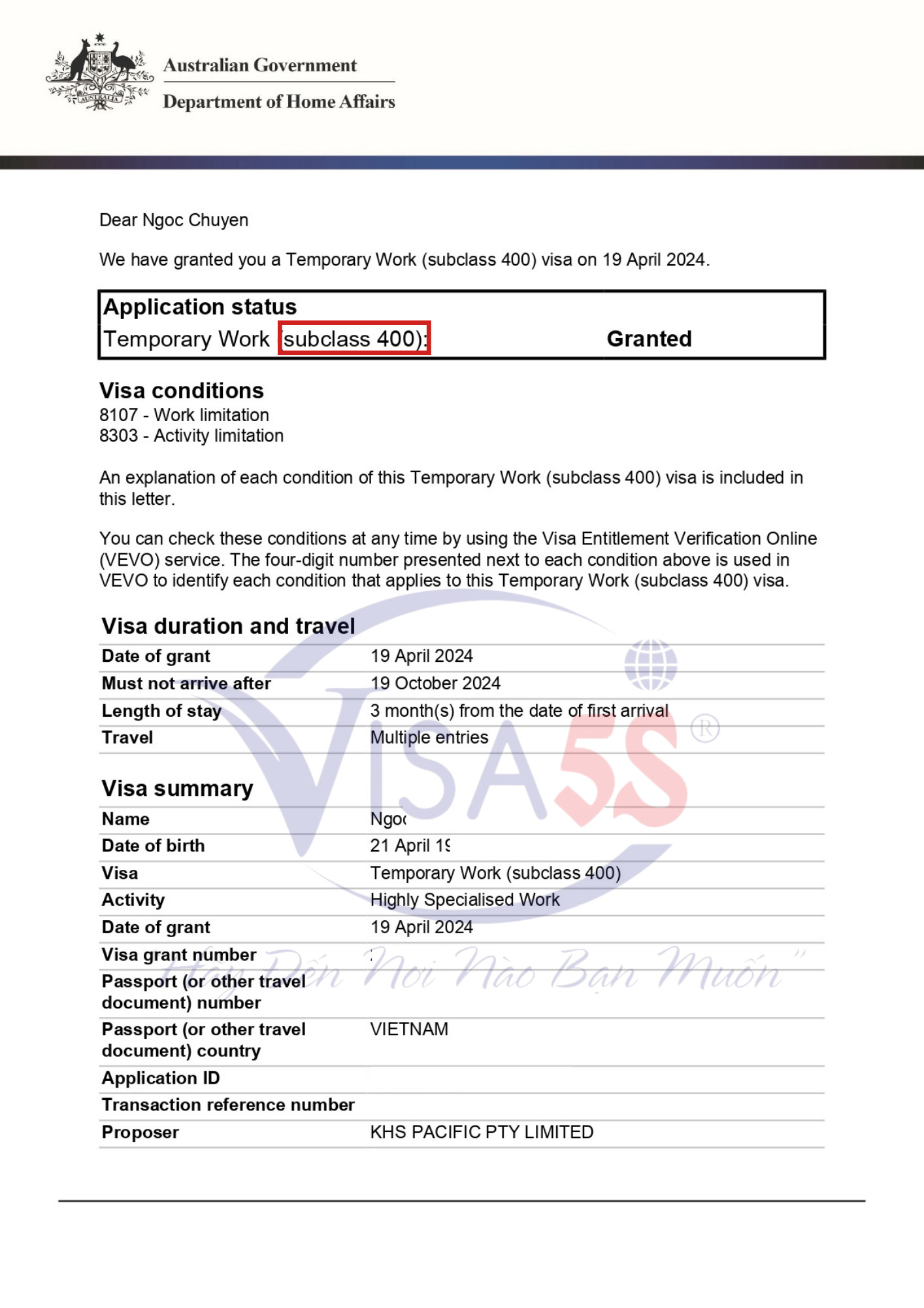 Visa 400 Úc làm việc ngắn hạn, chi tiết hồ sơ