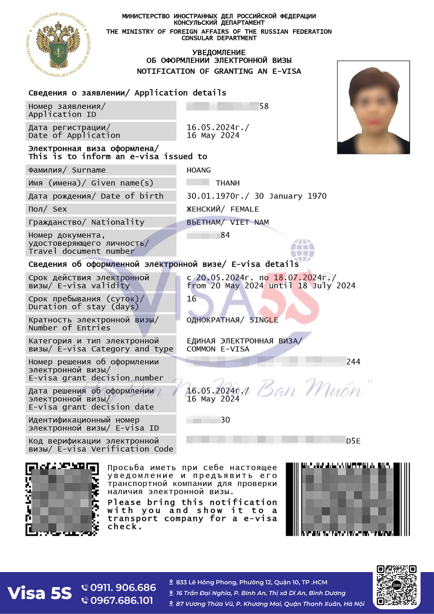 Hình ảnh Visa Nga mà Visa5S đã làm