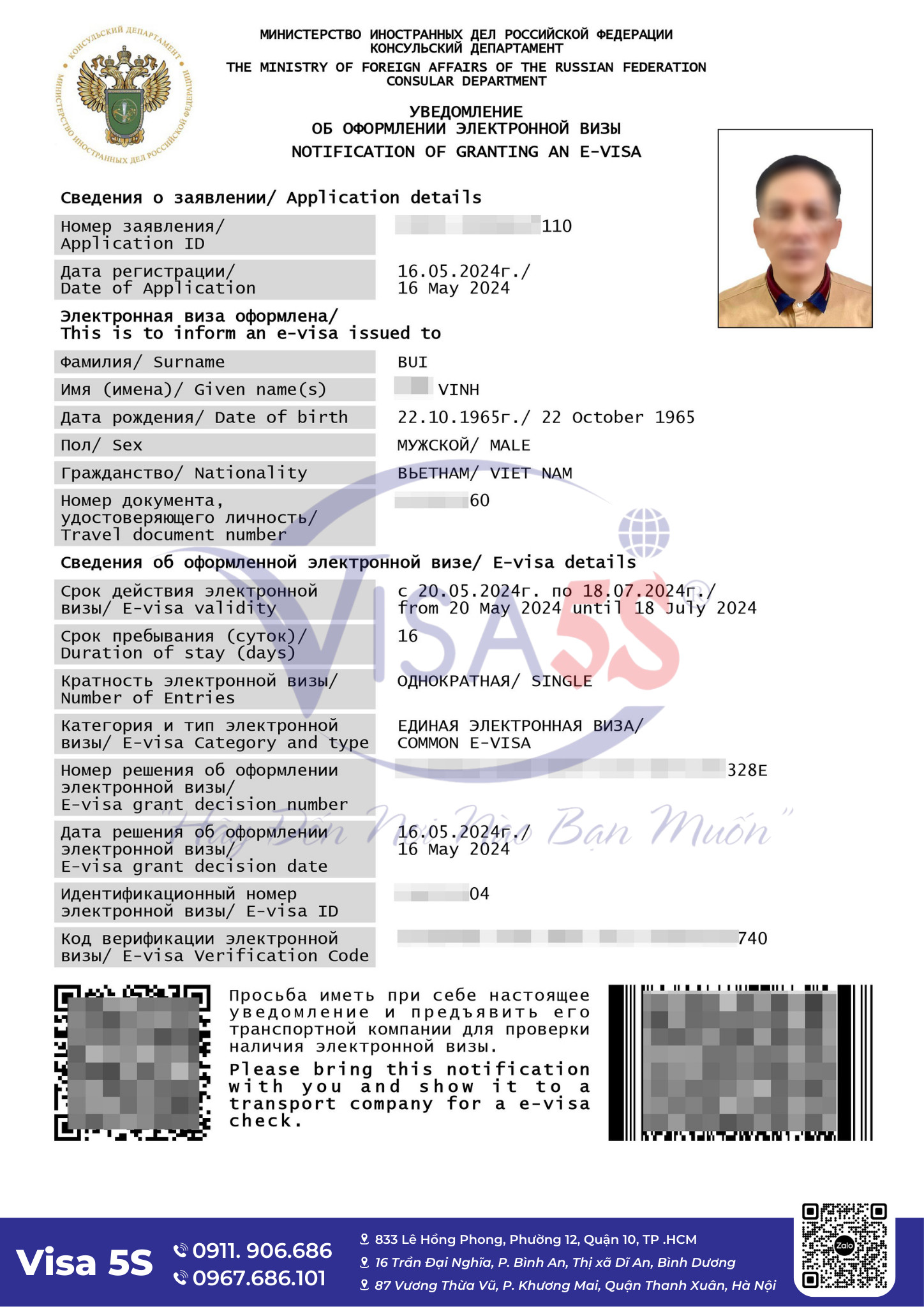 Hình ảnh Visa Nga mà Visa5S đã làm