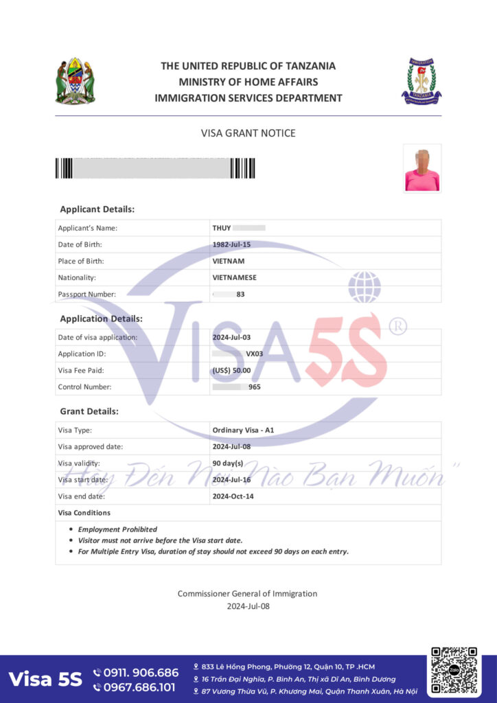 Hình ảnh Visa Tanzania mà Visa5S đã làm