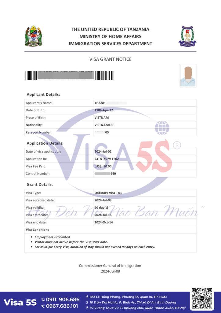 Hình ảnh Visa Tanzania mà Visa5S đã làm