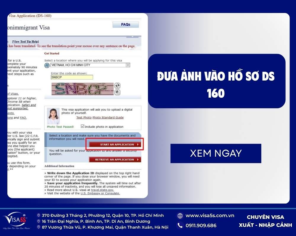 Cách đưa ảnh visa mỹ vào hồ sơ DS 160 