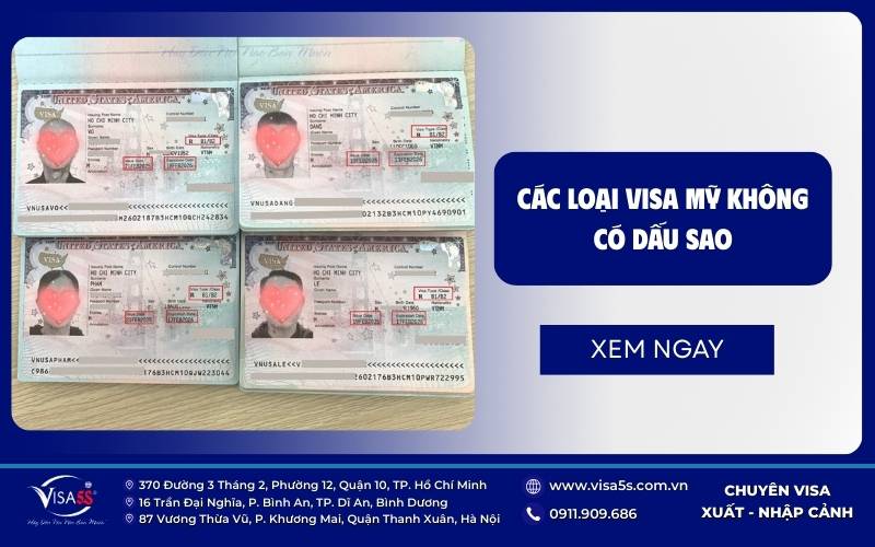 Những loại visa Mỹ không định cư thông thường không có dấu sao trên visa Mỹ