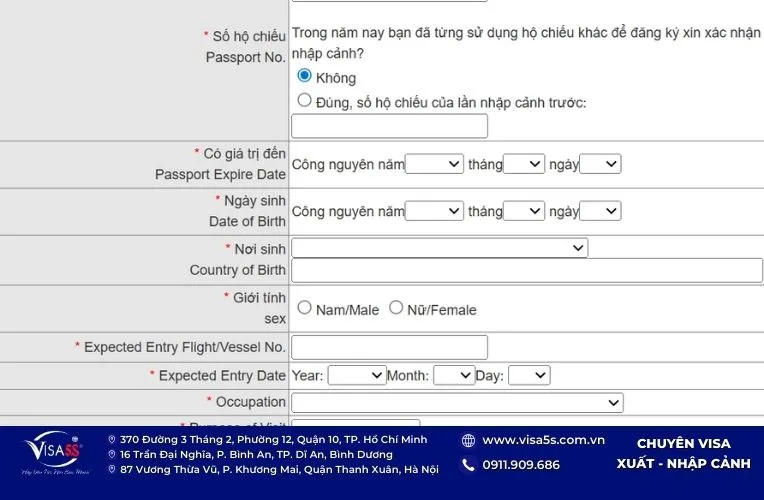 Bắt đầu nhập thông tin cá nhân vào e-visa Đài Loan