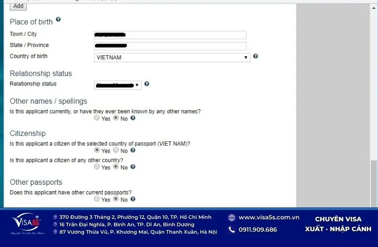 Nhập thông tin cá nhân xin visa Úc online