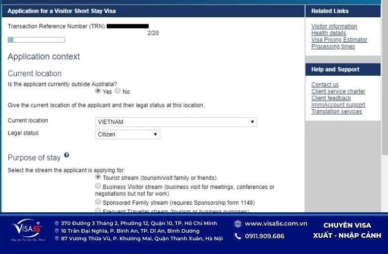 Thông tin chuyến đi xin visa Úc online