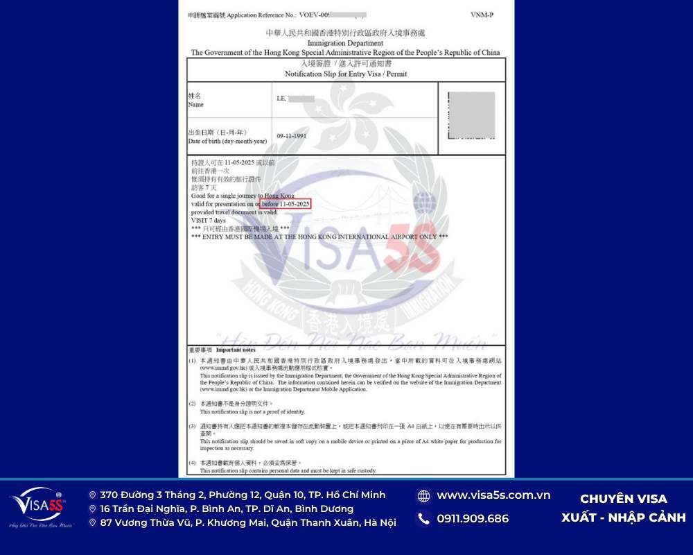 Đơn xin visa Hong Kong online