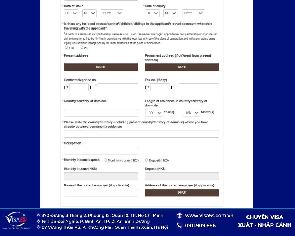 Cung cấp đầy đủ thông tin cá nhân để làm đơn xin visa Hong Kong