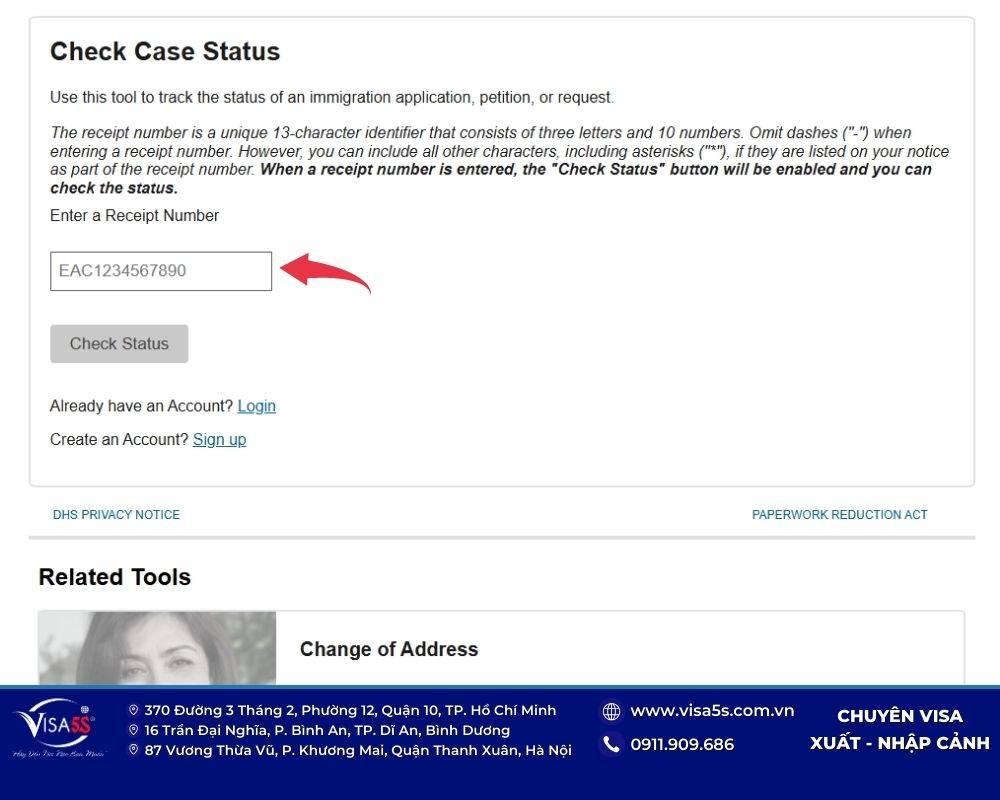 Kiểm tra tình trạng visa Mỹ qua trang Website USCIS