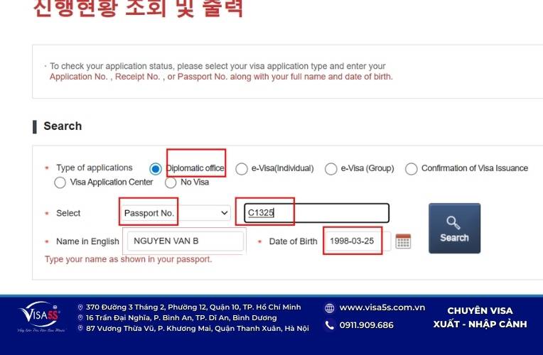 cách điền thông tin tra cứu kết quả phỏng vấn Visa Hàn Quốc