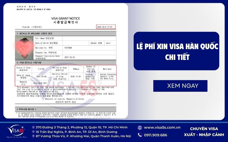 Tổng Hợp Các loại phí xin visa hàn Quốc từ Lãnh sự Quán & Trung tâm KAVC chi tiết
