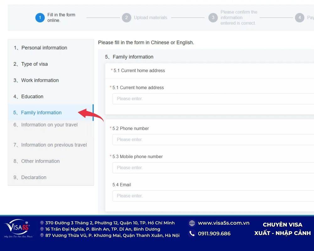 Chi tiết về mối quan hệ, gia đình vào mẫu đơn xin visa Trung Quốc Online