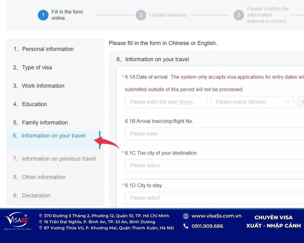 Nội dung về kế hoạch chuyến đi dự kiến khi xin visa Trung Quốc online