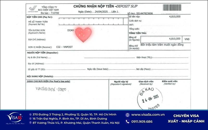 Nhận phiếu bưu điện thanh toán và đặt lịch hẹn phỏng vấn