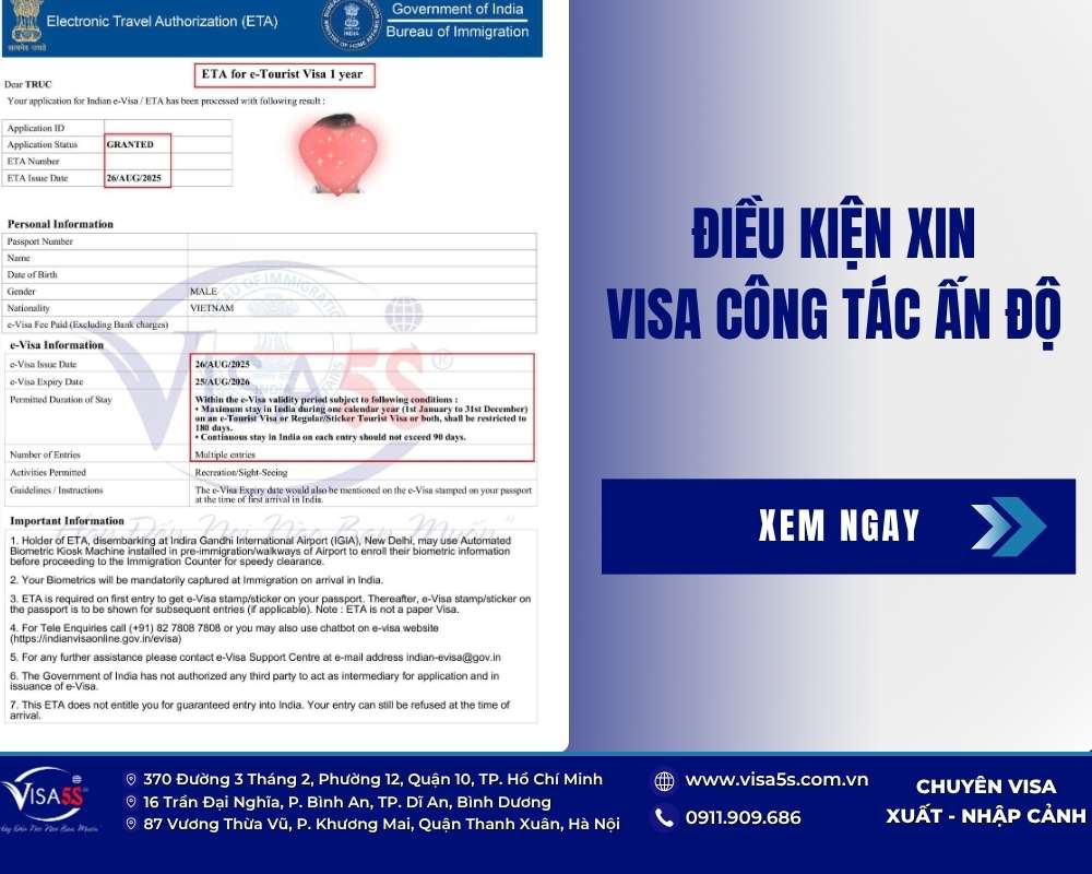 Điều kiện chung xin visa công tác Ấn Độ