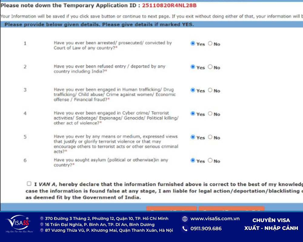 E-visa Ấn Độ 2026: Điều kiện & Cách điền đơn xin visa Ấn Độ online chi tiết 14 Các thông tin bổ sung, câu hỏi xác thực khi làm visa Ấn Độ Online
