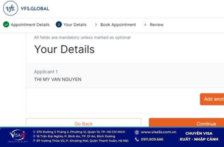 Điền thêm thông tin người đi cùng lăn tay xin visa Úc