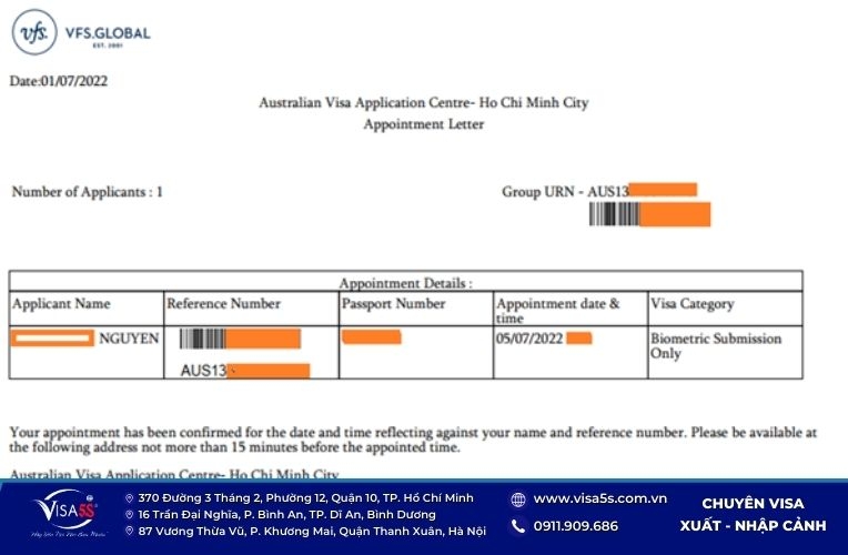 Kiểm tra lại thông tin đặt lịch hẹn lấy dấu vân tay visa Úc