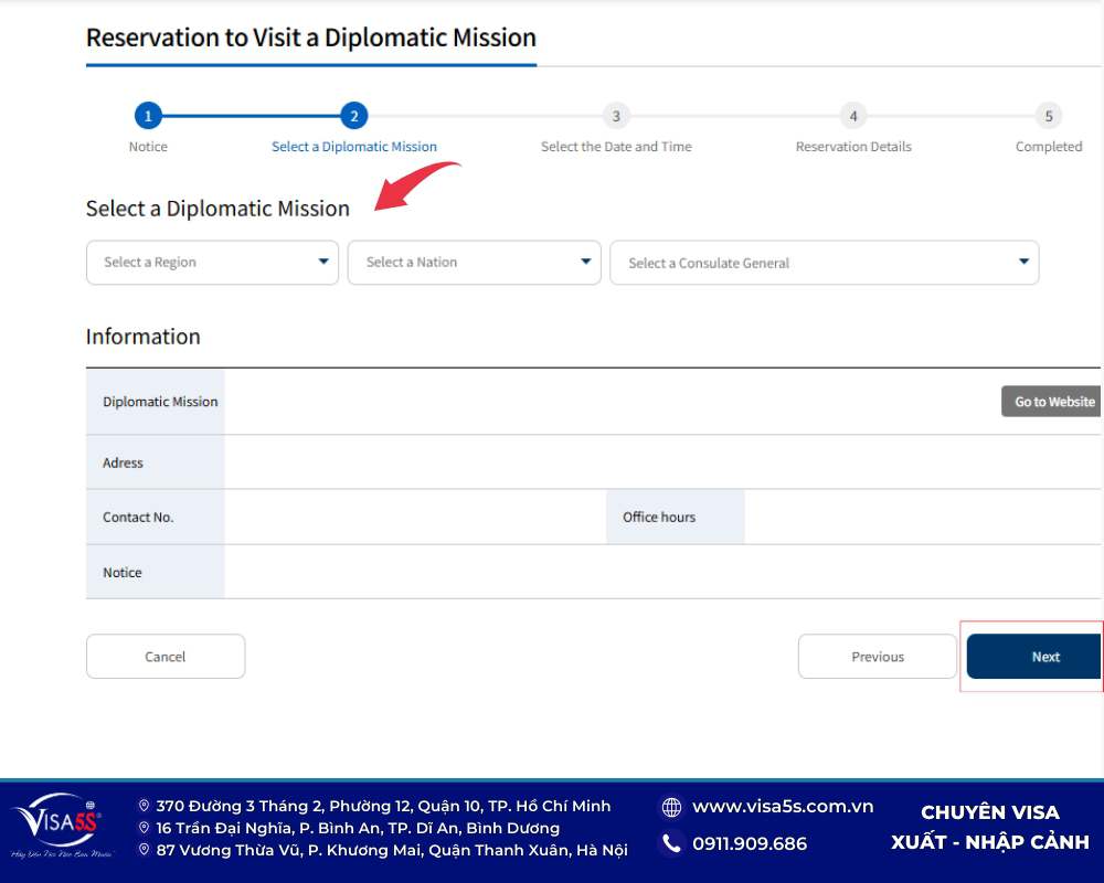 Hướng dẫn đặt lịch hẹn visa Hàn Quốc online chi tiết 2026 22 Chọn khu vực và cơ quan tiếp nhận hồ sơ xin visa Hàn Quốc