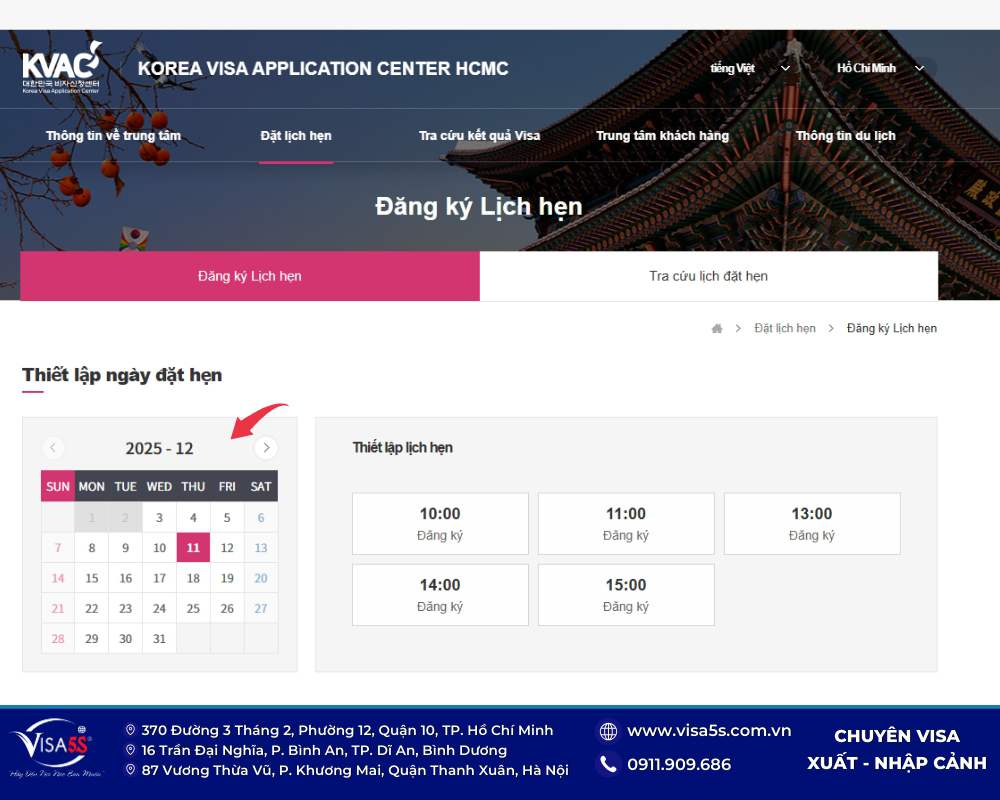 Hướng dẫn đặt lịch hẹn visa Hàn Quốc online chi tiết 2026 15 Chọn ngày đăng ký lịch hẹn visa Hàn Quốc phù hợp.