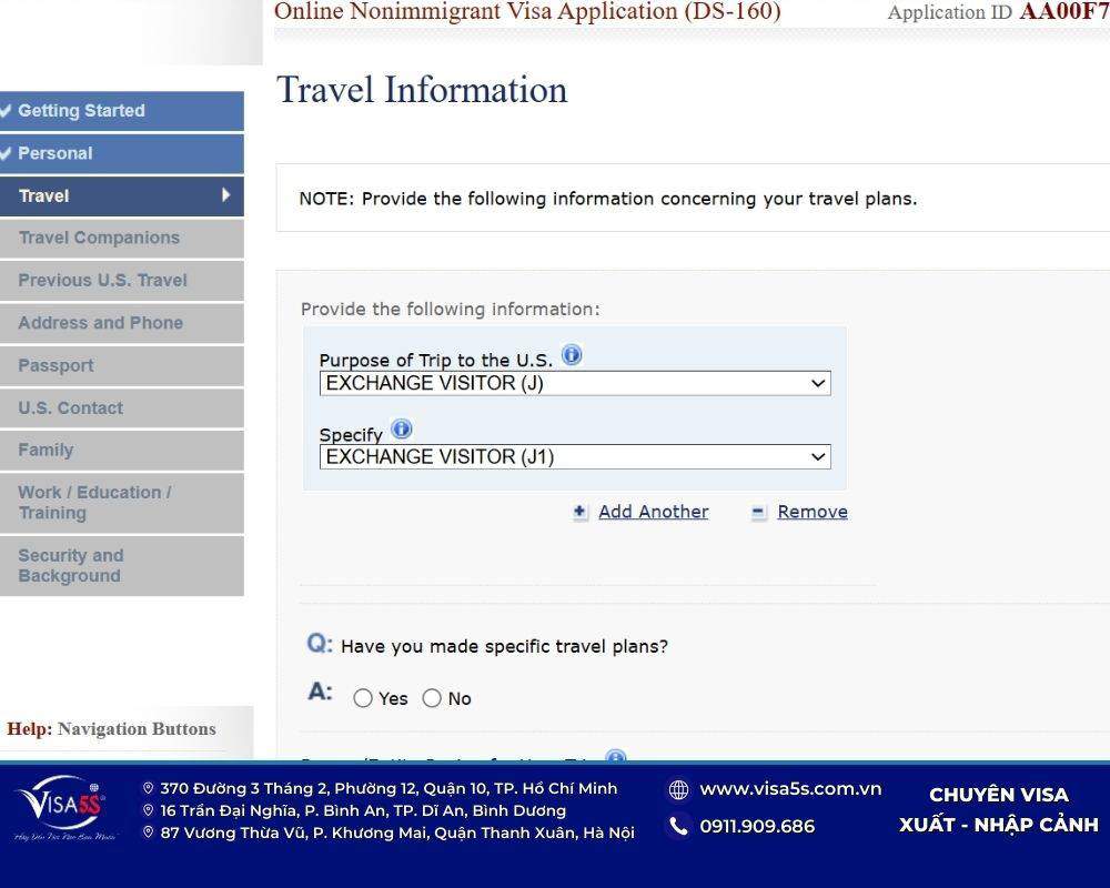 Hướng dẫn điền mẫu đơn xin visa Mỹ DS-160 mới nhất 2026 15 Chi tiết kế hoạch chuyến đi trên mẫu đơn xin visa Mỹ DS-160 online