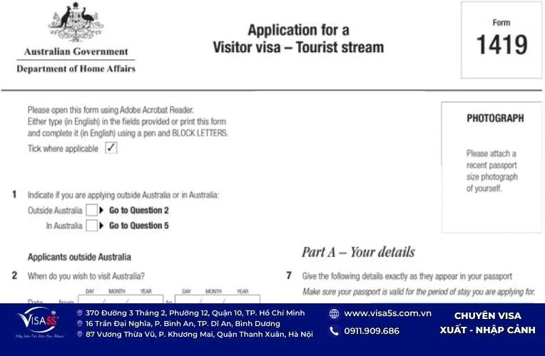 Mẫu đơn xin Visa Úc form 1419 là gì ?