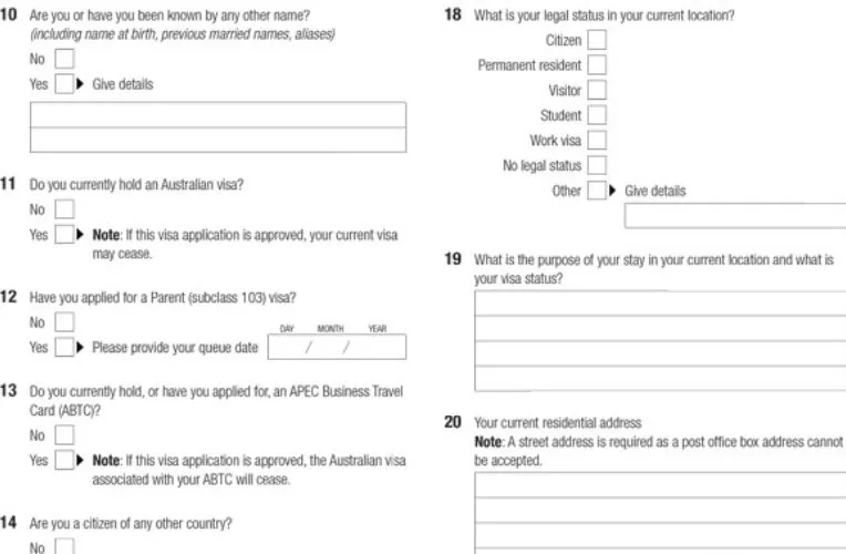 Mẫu đơn xin visa Úc (Form 1419) – Trang 6