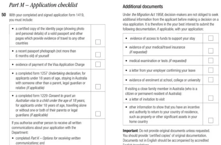 Mẫu đơn xin visa Úc
