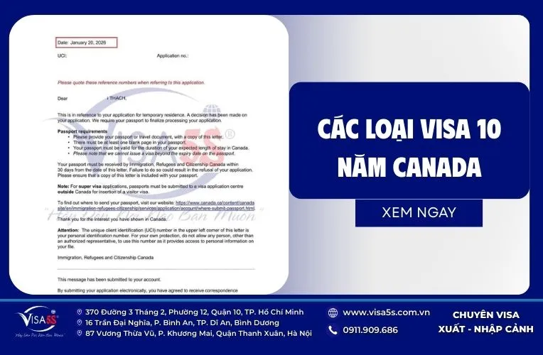 Các loại visa Canada 10 năm