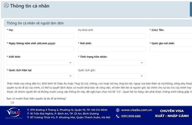 Cập nhật thông tin cá nhân vào Đơn xin visa Đức