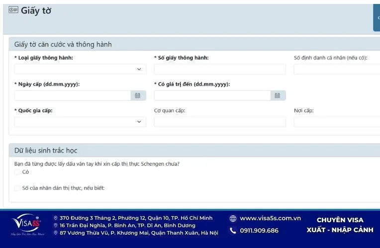 Cập nhật thông tin về giấy tờ và dữ liệu sinh trắc học