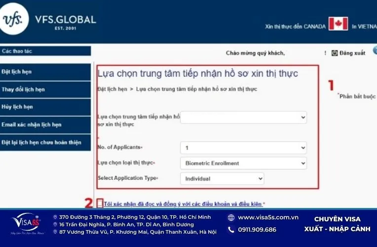 Khai thông tin đặt lịch hẹn visa Canada