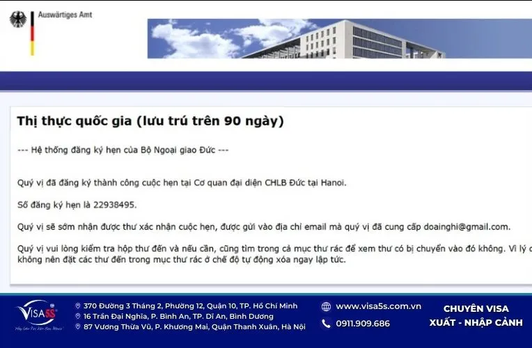 Hướng dẫn cách đặt lịch hẹn xin visa Đức cập nhật mới 29 Nhận kết quả đặt lịch hẹn xin visa Đức