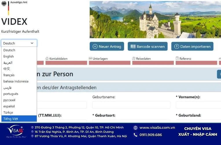 Truy cập vào web Bộ Ngoại Giao Đức để bắt đầu đơn xin visa Đức