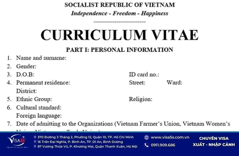 Cách viết sơ yếu lý lịch tiếng Anh xin visa