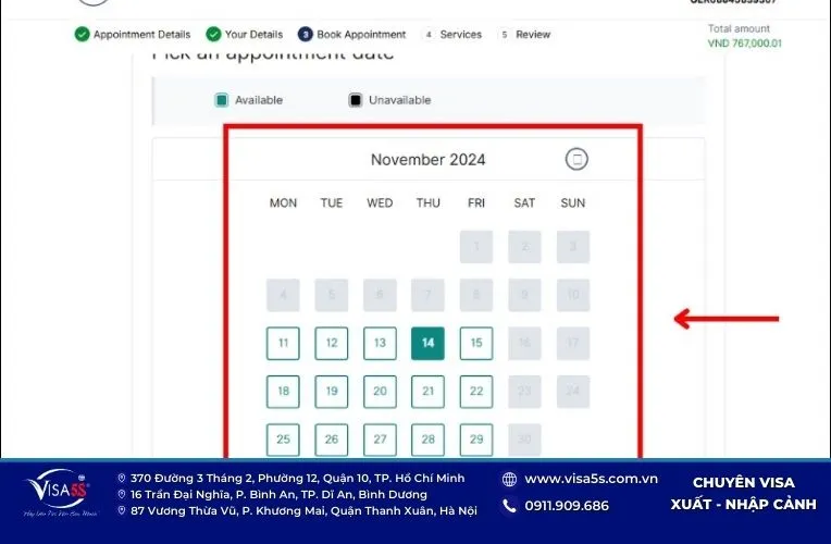Chọn ngày phù hợp đặt lịch hẹn visa Anh