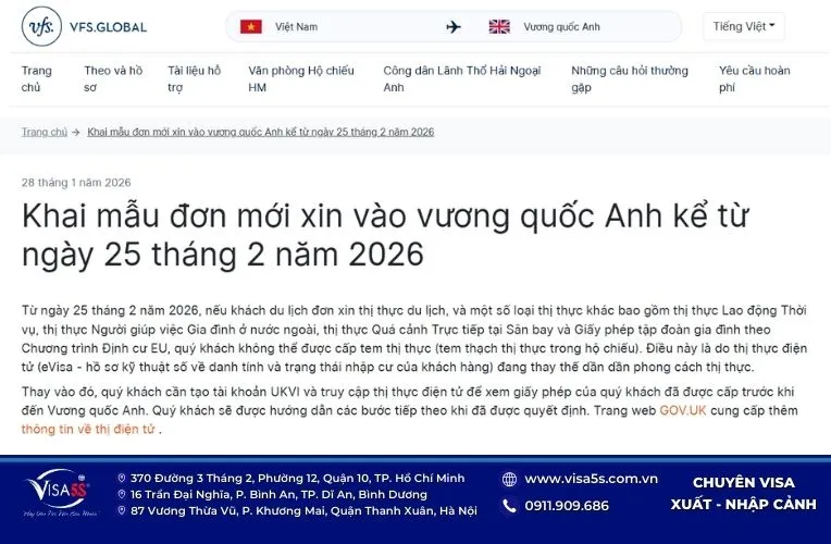 Hình thức cấp thị thực Vương quốc Anh từ 25/02/2026