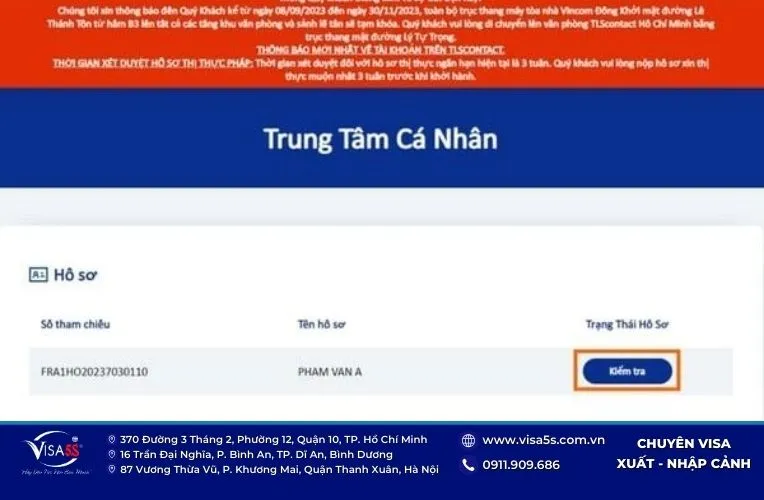 Kết quả kiểm tra visa Pháp online