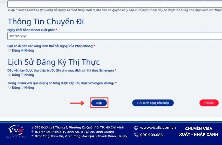 Nộp đơn xin thị thực