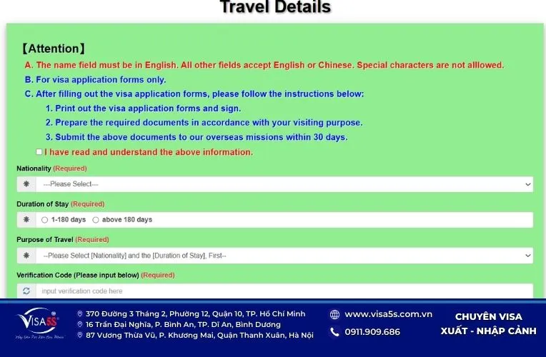 Khai thông tin du lịch vào tờ khai visa Đài Loan