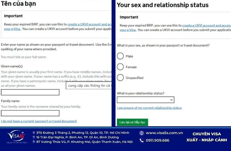 Nhập đủ thông tin cá nhân của bạn vào tờ khai visa Anh online