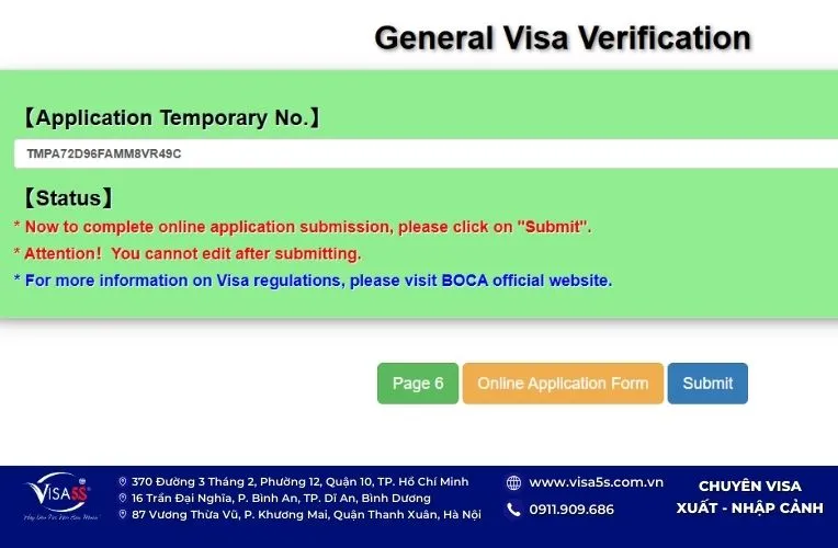 Nộp tờ khai form xin visa Đài Loan