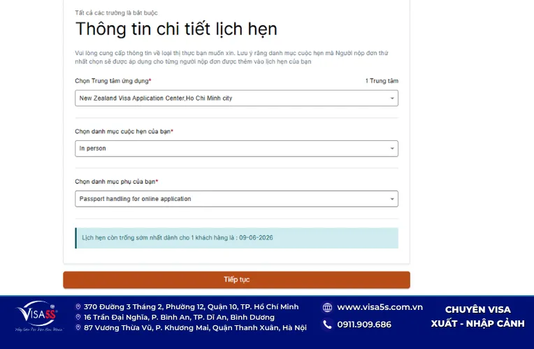 Bắt đầu đặt lịch hẹn nộp visa New Zealand