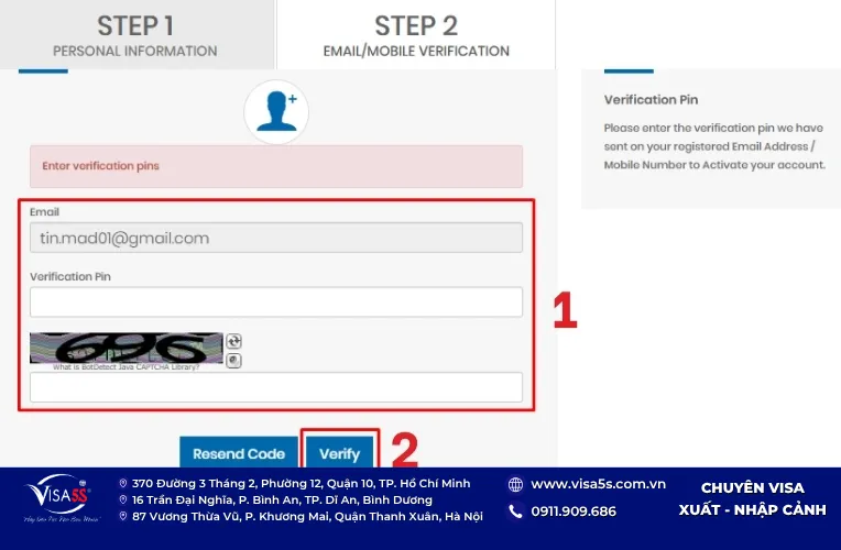 Hướng Dẫn Đăng Ký E-visa Pakistan Online Chi Tiết 13 Xác nhập tài khoản xin visa Pakistan online